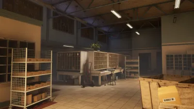 Haddonfield Town Center post office interior with sorting shelves and worktables in Halloween: The Game