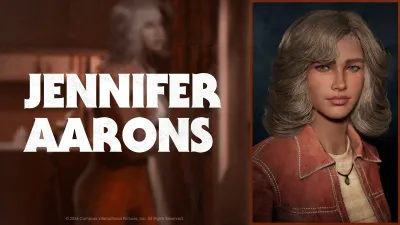 Jennifer Aarons character card in Halloween: The Game showing her portrait and red jacket design