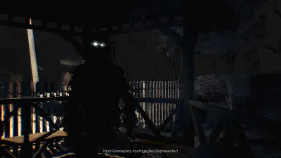 Michael Myers emerging beside a gazebo at night while Shape Jump energy surrounds him in Halloween: The Game