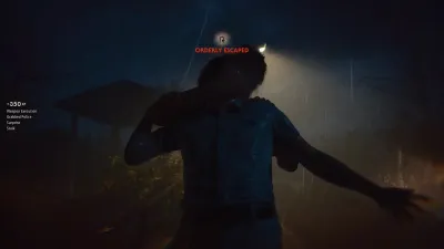 Michael Myers carrying a subdued orderly under a red ORDERLY ESCAPED alert with a 350 XP Weapon Execution stack in the Halloween: The Game Smith's Grove Prologue