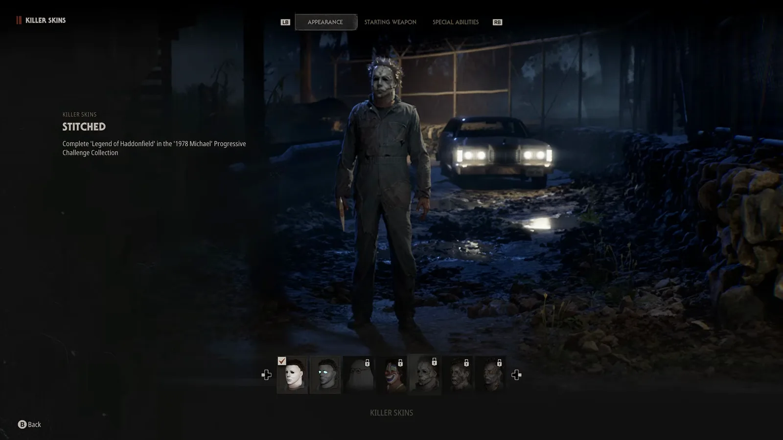 Stitched skin requirement line naming the Legend of Haddonfield challenge in the 1978 Michael collection for Halloween The Game