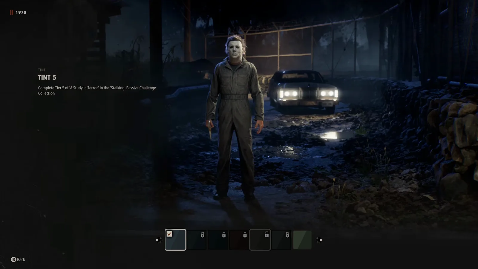 Tint 5 requirement line for the 1978 Michael Myers skin in Halloween The Game naming tier five of A Study in Terror