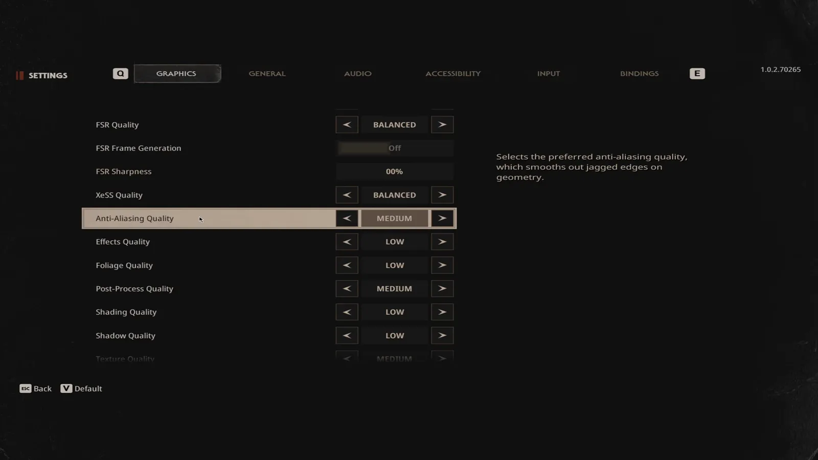 Anti Aliasing Quality set to medium in the Halloween The Game graphics options list with the on screen text explaining it smooths jagged edges on geometry