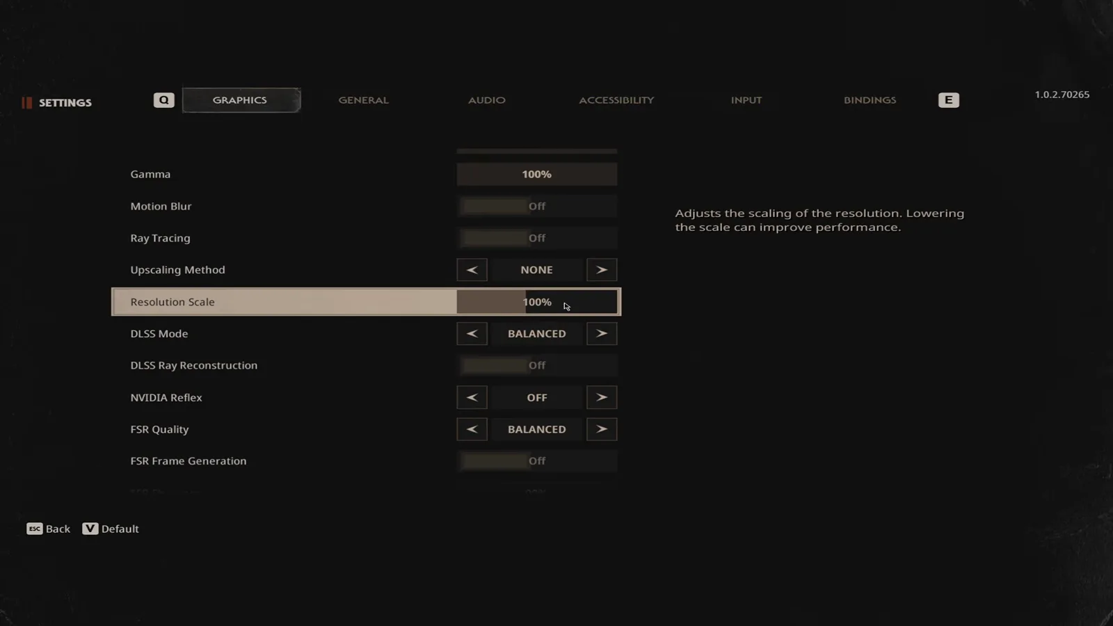 Halloween The Game resolution scale setting pinned at 100 percent with the menu description stating that lowering the scale can improve performance