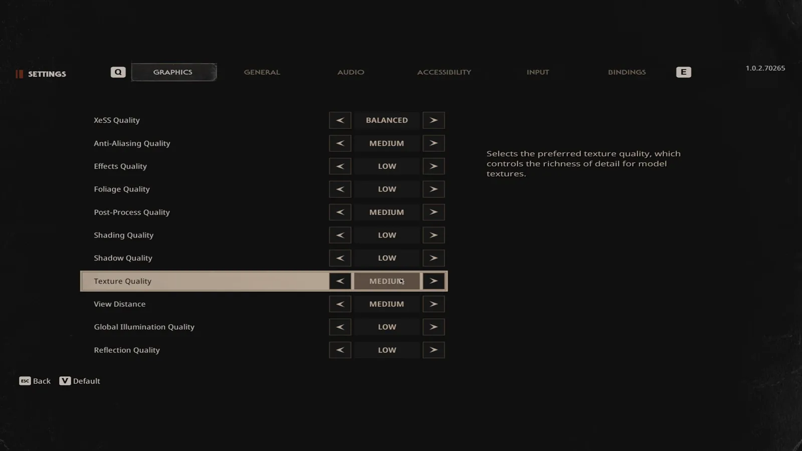 Texture Quality row highlighted at medium in the Halloween The Game graphics settings with view distance medium and global illumination low listed below it